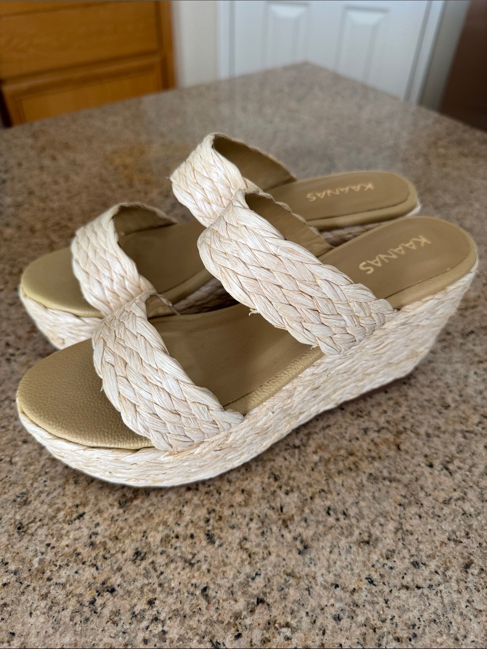 Kaanas Braided Cream Platform Wedge Sandals NWOT